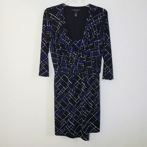 WHBM Blue, Black & White Patterened Dress